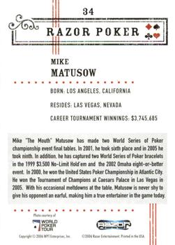 2006 Razor Poker #34 Mike Matusow Back